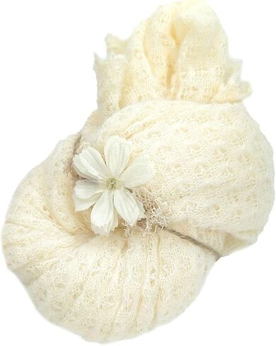Honra 2Pcs Props for Newborn Photoshoot Mohair Wrap Headband Baby Photo Posing Photography Knit Textured Stretchy (Wrap only, Beige) in Saudi Arabia
