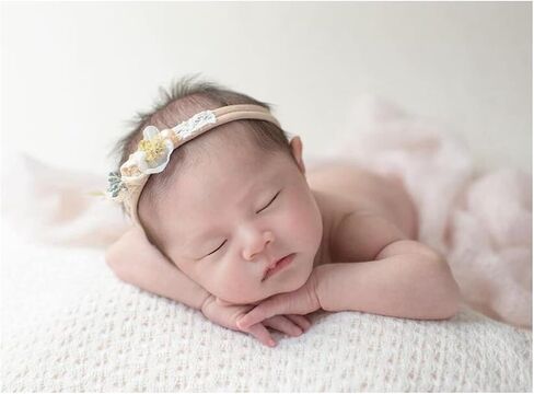 Honra 2Pcs Props for Newborn Photoshoot Mohair Wrap Headband Baby Photo Posing Photography Knit Textured Stretchy (Wrap only, Beige) in Saudi Arabia