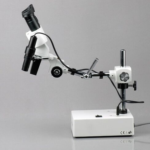 AmScope SE402Y Professional Binocular Stereo Microscope, WF10x and WF15x Eyepieces, 10X/15X/20X/30X Magnification, 1X and 2X Objectives, Tungsten Lighting, Boom-Arm Stand, 110V-120V in Saudi Arabia