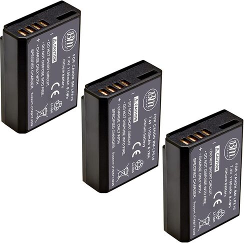BM Premium 3 Pack of LP-E10 Batteries for Canon EOS Rebel T3, T5, T6, T7, Kiss X50, Kiss X70, EOS 1100D, EOS 1200D, EOS 1300D, EOS 2000D Digital Cameras in Kuwait