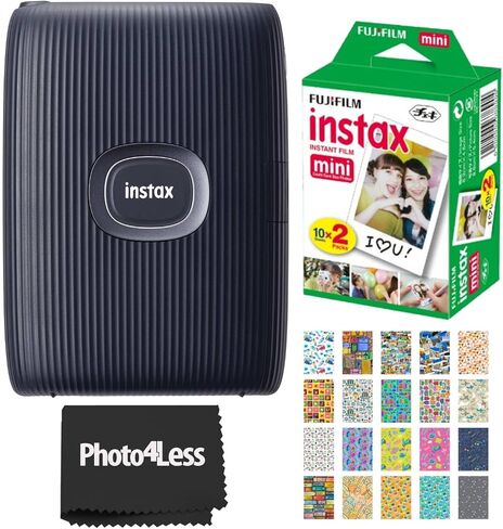 حزمة طابعة Fujifilm Instax Mini Link 2 للهواتف الذكية باللون الأبيض مع حزمة Fujifilm Instax Mini Twin Pack لفيلم فوري و20 إطار ملصق in Saudi Arabia