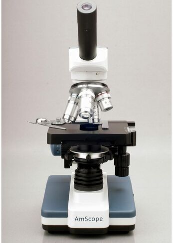 مجهر أحادي العين مركب رقمي M620B-8M من AmScope، عدسات WF10x وWF20x، تكبير 40x-2000x، برايتفيلد، إضاءة LED، مكثف آبي، مرحلة ميكانيكية، 110 فولت، يتضمن كاميرا 8 ميجابكسل مع عدسة تخفيض وبرامج in Saudi Arabia