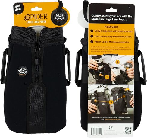 SPIDER HOLSTER – SpiderPro Medium Camera Lens Pouch for Any Belt Featuring One-Handed Zipper Access, Built-in Rain Hood, and Velcro Lens-Cap Tether – Designed to Fit 24-70mm Lens in Saudi Arabia