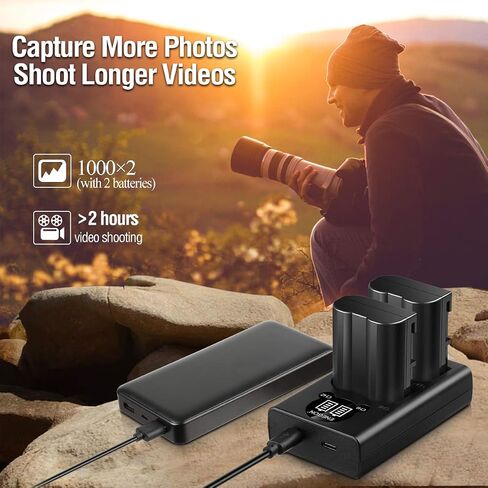 شاحن USB ENEGON EN-EL15 /EL15a/EL15b/EL15c LCD متوافق مع كاميرات Nikon Z6، Z7،D7500 D7000، D7100، D7200 D500، D600، D610، D750، D780 D800، D810، D850 in Saudi Arabia