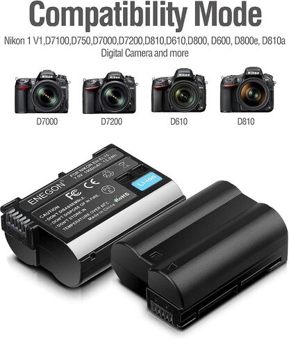 شاحن USB ENEGON EN-EL15 /EL15a/EL15b/EL15c LCD متوافق مع كاميرات Nikon Z6، Z7،D7500 D7000، D7100، D7200 D500، D600، D610، D750، D780 D800، D810، D850 in Saudi Arabia