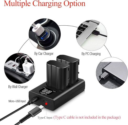 شاحن USB ENEGON EN-EL15 /EL15a/EL15b/EL15c LCD متوافق مع كاميرات Nikon Z6، Z7،D7500 D7000، D7100، D7200 D500، D600، D610، D750، D780 D800، D810، D850 in Saudi Arabia