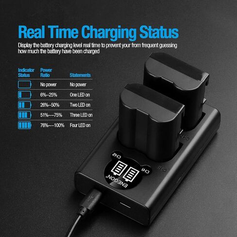 شاحن USB ENEGON EN-EL15 /EL15a/EL15b/EL15c LCD متوافق مع كاميرات Nikon Z6، Z7،D7500 D7000، D7100، D7200 D500، D600، D610، D750، D780 D800، D810، D850 in Saudi Arabia