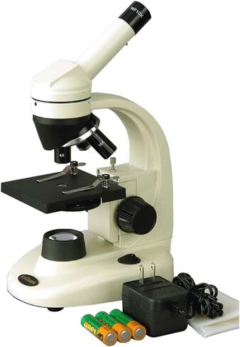 AmScope M130-LED Compound Monocular Microscope, WF10x Eyepiece, 40x-400x Magnification, Brightfield, LED Illumination, Plain Stage, Cordless Operation with Rechargeable Batteries in Saudi Arabia
