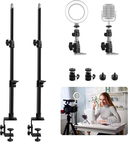 2 Pack C Clamp Desk Mount Light Stand with 1/4" Ball Head and Hot Shoe Mount Adapter, 15.5-25.5 Inch Adjustable Tabletop Bracket Stand for DSLR Camera, Ring Light, Video Monitor, Microphone in Kuwait