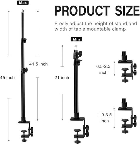 2 Pack C Clamp Desk Mount Light Stand with 1/4" Ball Head and Hot Shoe Mount Adapter, 15.5-25.5 Inch Adjustable Tabletop Bracket Stand for DSLR Camera, Ring Light, Video Monitor, Microphone in Kuwait