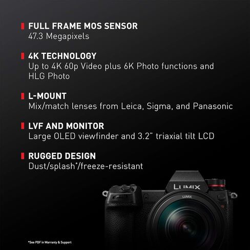 Panasonic LUMIX S1R Full Frame Mirrorless Camera with 47.3MP MOS High Resolution Sensor, 24-105mm F4 L-Mount S Series Lens, 4K HDR Video and 3.2" LCD - DC-S1RMK Black in Saudi Arabia
