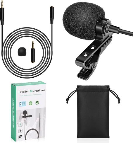 Professional Grade Lavalier Lapel Microphone for Xiaomi Redmi Note 7 Compatible with iPhone Phone or Camera Blogging Vlogging ASMR Recording Video Tiny Shirt Microphone with Easy Clip On System Black in Saudi Arabia