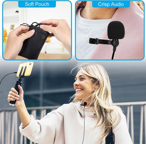 Professional Grade Lavalier Lapel Microphone for Xiaomi Redmi Note 7 Compatible with iPhone Phone or Camera Blogging Vlogging ASMR Recording Video Tiny Shirt Microphone with Easy Clip On System Black in Saudi Arabia