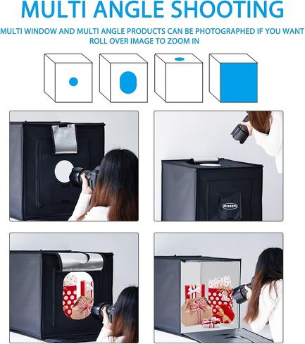 Light Box Photography 16"x16" with 160LED Lights and 6 Color Backdrops, Photo Box with Lights | Foldable Photo Studio with Adjustable Brightness, 3000-6500K Bi-Color Portable Light Box Shooting in Saudi Arabia