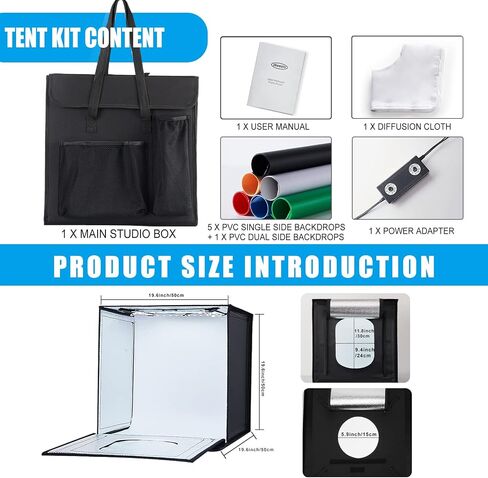 Light Box Photography 16"x16" with 160LED Lights and 6 Color Backdrops, Photo Box with Lights | Foldable Photo Studio with Adjustable Brightness, 3000-6500K Bi-Color Portable Light Box Shooting in Saudi Arabia
