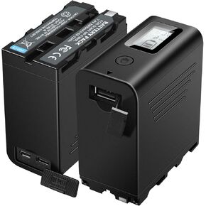 KUNLUN 2-Pack NP-F970 Battery Replacement for Sony NP-F Battery NP-F970 NP-F975 NP-F980 NP-F960 NP-F770 NP-F750 NP-F550 and Sony Handycam Camcorders, LCD Display, Pack with Micro USB Cable