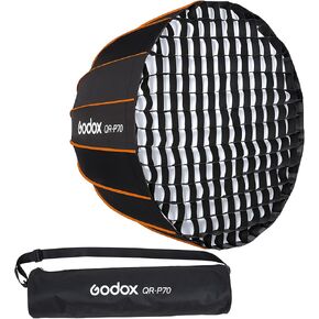 Godox QR-P70 27.6 بوصة 70 سم محمول سريع التركيب، صندوق ناعم مكافئ عميق، مع ناشر أمامي وداخلي لـ Godox SL-60W VL150 VL300 UL150 SL150WII SL200WII SZ150R SZ200BI (مع شبكة قماش)