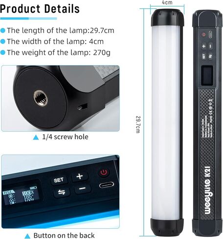 عصا ضوء فيديو LED باليد من ويليت K21 RGB ، ضوء التصوير الفوتوغرافي مع مغناطيس وإضاءة خافتة اللون 2500K-8500K مدمج قابلة للشحن حامل ضوء in Kuwait