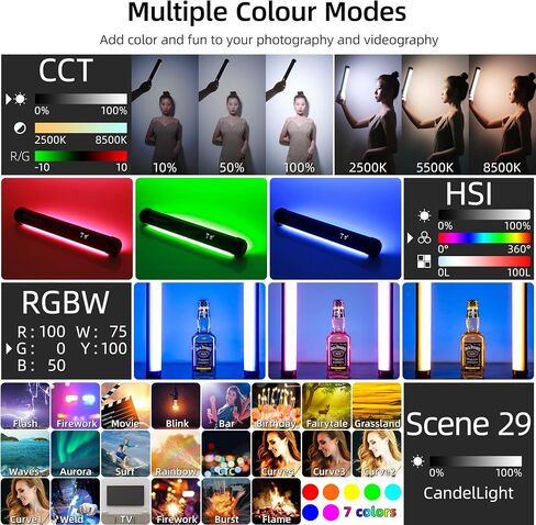 عصا ضوء فيديو LED باليد من ويليت K21 RGB ، ضوء التصوير الفوتوغرافي مع مغناطيس وإضاءة خافتة اللون 2500K-8500K مدمج قابلة للشحن حامل ضوء in Kuwait