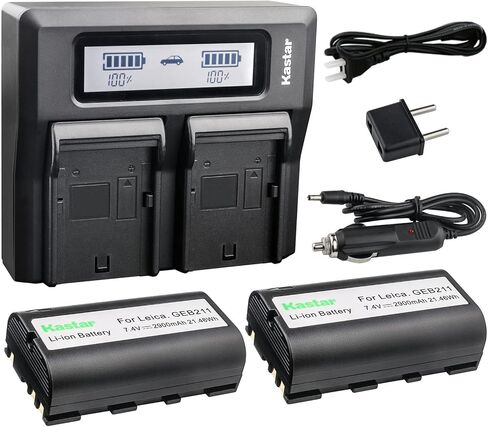 Kastar 2 Pack Battery and LCD Dual Fast Charger for Leica GEB211 GKL311 Leica ATX900 ATX1200 ATX1230 CS10 CS15 GS20 GNSS Receiver GPS900 GPS1200 GRX1200 GX1200 VIA Piper 100 Piper 200 RX1200 RX900 in Saudi Arabia