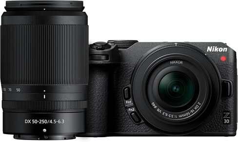 Nikon Z 30 Mirrorless with Z DX 16-50mm VR and NIKKOR Z DX 50-250mm Lenses Bundle with ENEL25 Battery, Gadget Bag with Accessory and Cleaning Kit, 64GB Memory Card and Software Suite v4.0 (4 Items) in Saudi Arabia