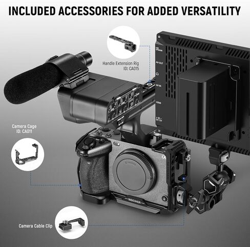 NEEWER FX3 FX30 Cage and XLR Handle Extension Kit with HDMI Cable Clamp, NATO Rail, 3/8" ARRI Locating Holes, 1/4" Thread, Compatible with Sony FX3 FX30 Original XLR Handle DJI RS2 RS3 Gimbal, CA024 in Saudi Arabia