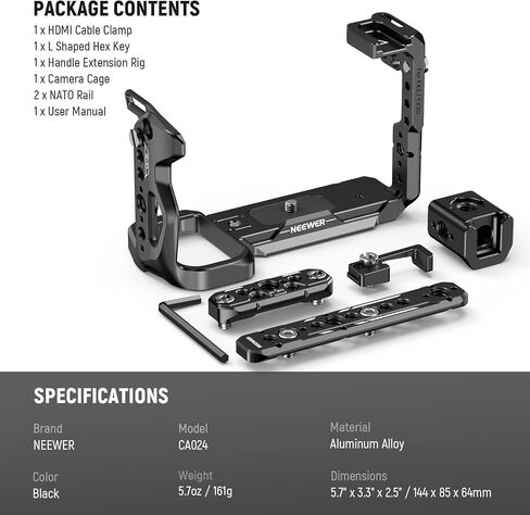 NEEWER FX3 FX30 Cage and XLR Handle Extension Kit with HDMI Cable Clamp, NATO Rail, 3/8" ARRI Locating Holes, 1/4" Thread, Compatible with Sony FX3 FX30 Original XLR Handle DJI RS2 RS3 Gimbal, CA024 in Saudi Arabia