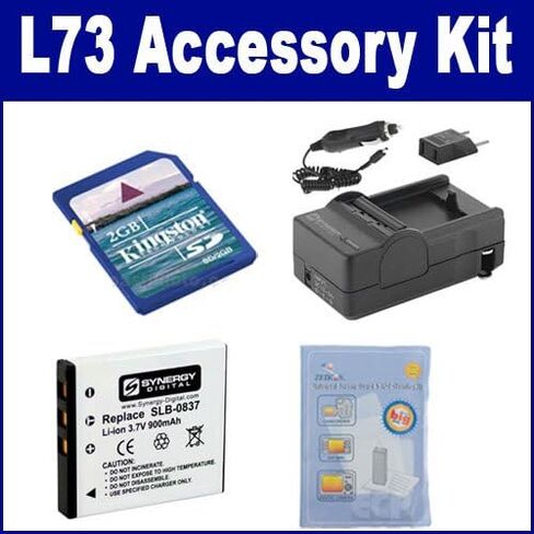 Synergy Digital Camera Accessory Kit, Compatible with Samsung L73 Digital Camera - Kit Includes: KSD2GB Memory Card, SDSLB0837 Battery, ZELCKSG Care & Cleaning, SDM-1504 Charger in Saudi Arabia
