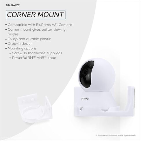 Corner Wall Mount for Blurams A31 2K Security Camera, Adhesive Security Camera Holder Bracket, Reduce Blind Spots & Clutter, Adhesive & Screw-in Mounting - Easy to Install (White) in Saudi Arabia