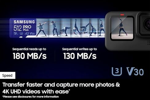SAMSUNG PRO Plus microSD Memory Card + Adapter, 256GB MicroSDXC, Up to 180 MB/s, Full HD & 4K UHD, UHS-I, C10, U3, V30, A2 for Android Phones, Tablets, GoPRO, DJI Drone, MB-MD256SA/AM, 2023 in Saudi Arabia