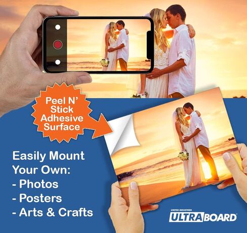 UltraBoard™ Classic Peel N' Stick - 1/2" Thick Self-Stick Adhesive Polystyrene Foam Core Mount Board or Mat Backer for Photo Mounting (10 Pack) (Black, 8" x 10") in Saudi Arabia