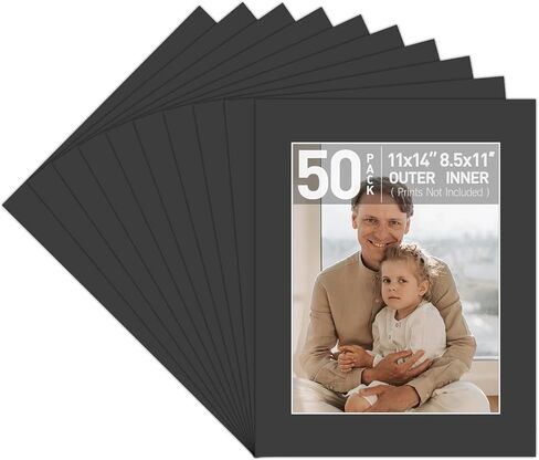 Golden State Art, 10 Pack Black 11x14 Mat for 8.5x11 Photo+Backings+Bags | Acid Free Pre-Cut Picture Photo Mat with 8x10.5 inch Opening, White Core Bevel Cut Complete Mattes Set in Saudi Arabia