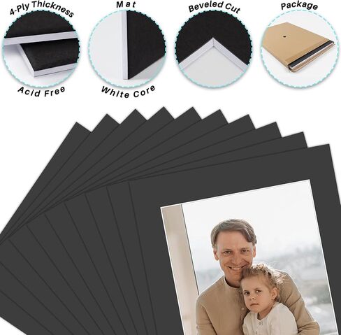 Golden State Art, 10 Pack Black 11x14 Mat for 8.5x11 Photo+Backings+Bags | Acid Free Pre-Cut Picture Photo Mat with 8x10.5 inch Opening, White Core Bevel Cut Complete Mattes Set in Saudi Arabia