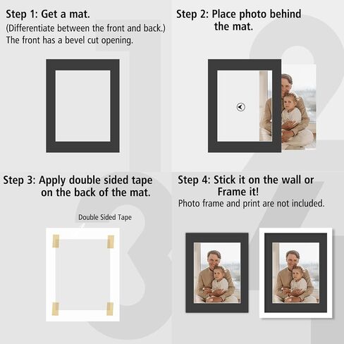 Golden State Art, 10 Pack Black 11x14 Mat for 8.5x11 Photo+Backings+Bags | Acid Free Pre-Cut Picture Photo Mat with 8x10.5 inch Opening, White Core Bevel Cut Complete Mattes Set in Saudi Arabia