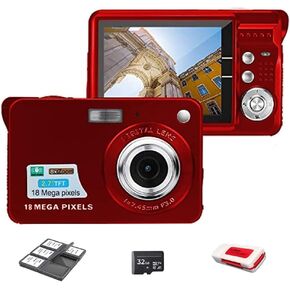 18MP Megapixel Digital Camera Kit with 2.7" LCD Screen, Rechargeable Battery, 32GB SD Card, Card Holder, Card Reader, HD Photo & Video for Indoor, Outdoor Photography for Adults, Kids (Black) in Kuwait