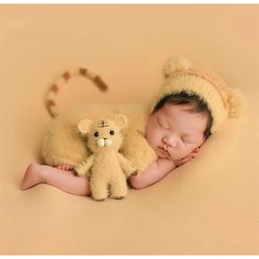 Coberllus Newborn Photography Props Boy Girl Tiger Hat and Footed Romper Baby Photo Props Newborn Photo Shoot Bodysuit Outfit in Kuwait