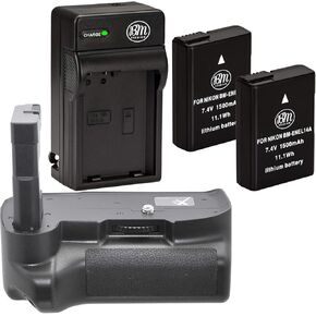 مجموعة مقابض بطارية لكاميرا Nikon D5100 D5200 D5300 الرقمية SLR تتضمن قبضة بطارية عمودية + عدد 2 بطارية بديلة EN-EL14 + شاحن تيار متردد/مستمر سريع+ قطعة قماش تنظيف من الألياف الدقيقة in Kuwait