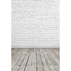 5X7ft Vintage White Brick Photography Background Retro Wooden Floor Portrait Photo Studio