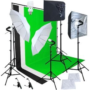 Linco Pheno Studio Lighting Studio Softbox Umbrella Reflector (3 in 1) Photography 9x10 feet Backdrop Stand Kit with 3 Color Muslin & Clamps in Saudi Arabia