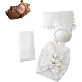 Newborn Baby Photography Props Outfits - 4 Pack Baby Boy Girl Photo Props | Stretch Swaddle Blanket, Hat, Bow Wrap & Posing Pad for Newborn Boys Girls Photography Shoot & Milestone in Saudi Arabia