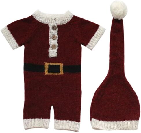 Christmas Newborn Baby Photo Shoot Props Outfits Crochet Clothes Santa Claus Red Hat Pants Photography Props in Saudi Arabia