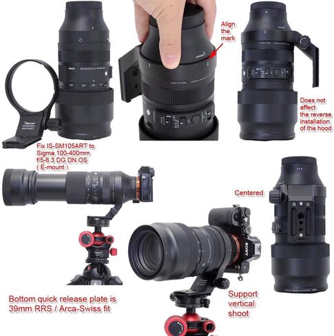 iShoot Lens Collar Tripod Mount Ring Support Holder BracketCompatible with Sigma 105mm f/1.4 DG HSM Art (EF/FX/FE/L Mount) & Sigma 100-400mm f/5-6.3 DG DN OS (E/L Mount) Lens, Bottom is Arca Fit Plate in Saudi Arabia