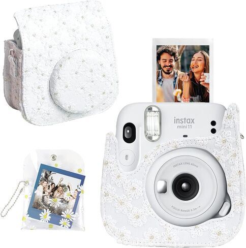 CAIYOULE Camera Case for Fujifilm Instax Mini 12/11/9/8 Camera with Adjustable Shoulder Strap and Mini Photo Storage Pouch（No Camera-Transparent Daisy in Saudi Arabia