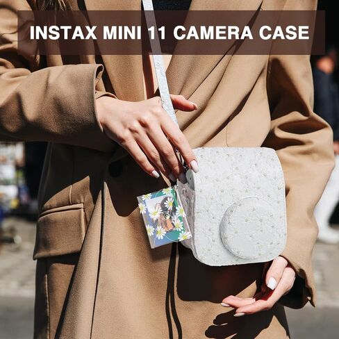 CAIYOULE Camera Case for Fujifilm Instax Mini 12/11/9/8 Camera with Adjustable Shoulder Strap and Mini Photo Storage Pouch（No Camera-Transparent Daisy in Saudi Arabia