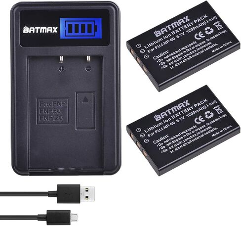 Batmax 2Pcs FNP-60 NP-60 Battery + LCD USB Charger for Fujifilm NP-60, Kodak KLIC-5000 SLB-1137 Li-20B Kodak EasyShare, One Series AZ-1, AZ-2 Camera; MX-890 11N09T MX-810 MX-880 MX-950 MX-980 Remote in Kuwait