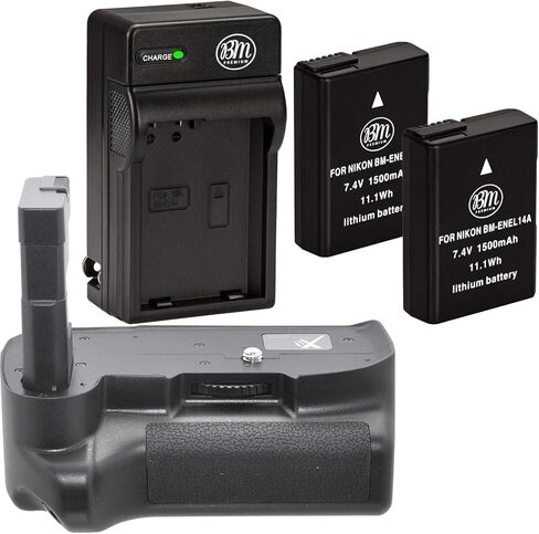مجموعة مقابض بطارية لكاميرا Nikon D5100 D5200 D5300 الرقمية SLR تتضمن قبضة بطارية عمودية + عدد 2 بطارية بديلة EN-EL14 + شاحن تيار متردد/مستمر سريع+ قطعة قماش تنظيف من الألياف الدقيقة in Kuwait