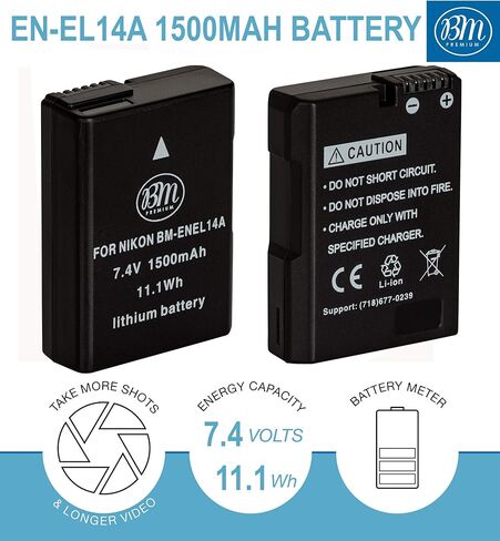 مجموعة مقابض بطارية لكاميرا Nikon D5100 D5200 D5300 الرقمية SLR تتضمن قبضة بطارية عمودية + عدد 2 بطارية بديلة EN-EL14 + شاحن تيار متردد/مستمر سريع+ قطعة قماش تنظيف من الألياف الدقيقة in Kuwait