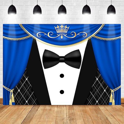 Black Tuxedo Backdrop for Father's Day Decorations Crown Gentleman Photography Background MEETSIOY Blue Curtain Photo Backdrop Gentleman Birthday Party Supplies 5x3ft BJZSMT102 in Saudi Arabia