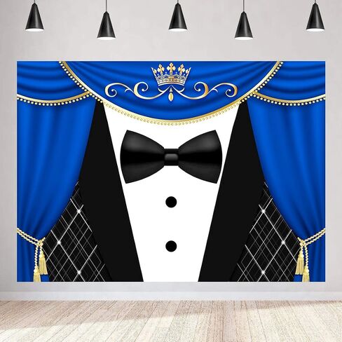 Black Tuxedo Backdrop for Father's Day Decorations Crown Gentleman Photography Background MEETSIOY Blue Curtain Photo Backdrop Gentleman Birthday Party Supplies 5x3ft BJZSMT102 in Saudi Arabia