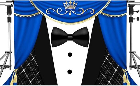 Black Tuxedo Backdrop for Father's Day Decorations Crown Gentleman Photography Background MEETSIOY Blue Curtain Photo Backdrop Gentleman Birthday Party Supplies 5x3ft BJZSMT102 in Saudi Arabia